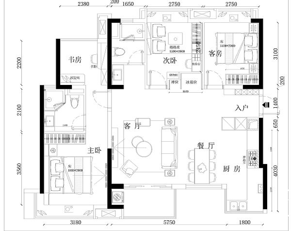 美洛士全屋定制——114平户型图